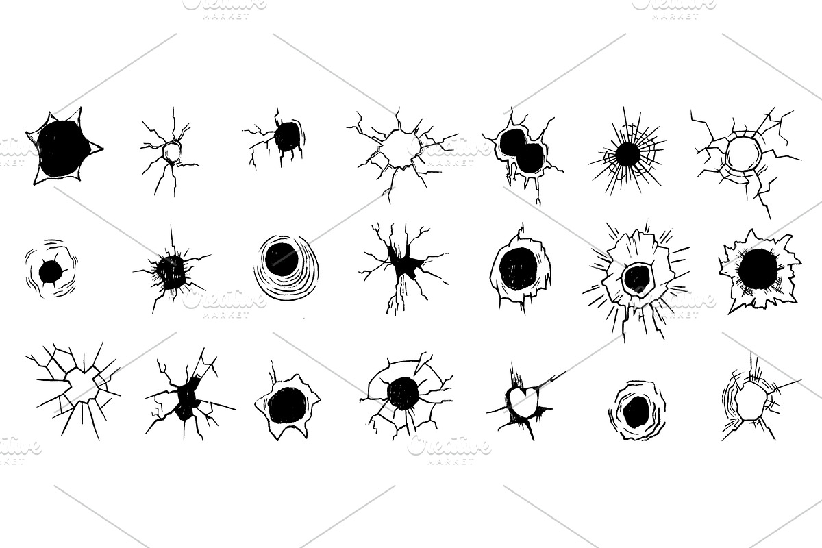 Hand drawn bullet holes. Cracked, an Illustration by Valerie Bodnar