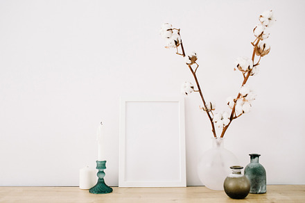Photo frame and cotton branch, an Arts & Entertainment Photo by Floral Deco
