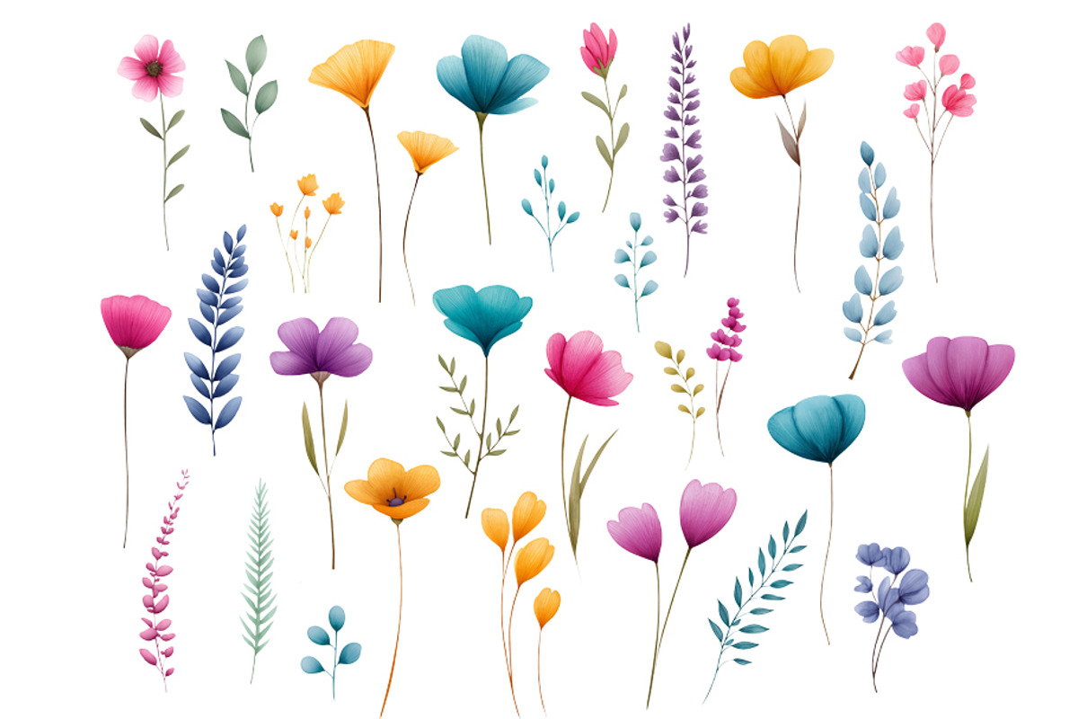 Watercolor Flowers cliparts, an Object Illustration by BazziBa♥ (Photo 4 of 5)