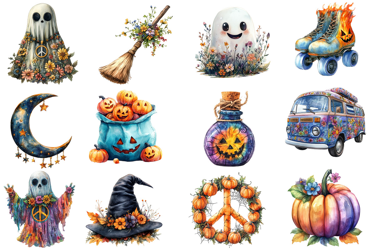 Groovy Retro Halloween Clipart, an Illustration by Designworld (Photo 2 of 5)