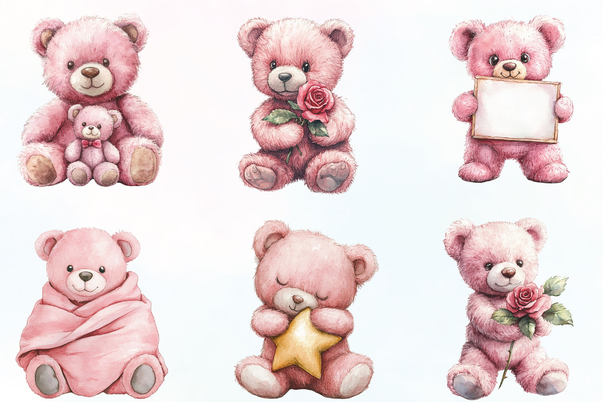 Pink Cute Blush Teddy Bear Clipart, an Illustration by CraftArtStudio (Photo 3 of 6)