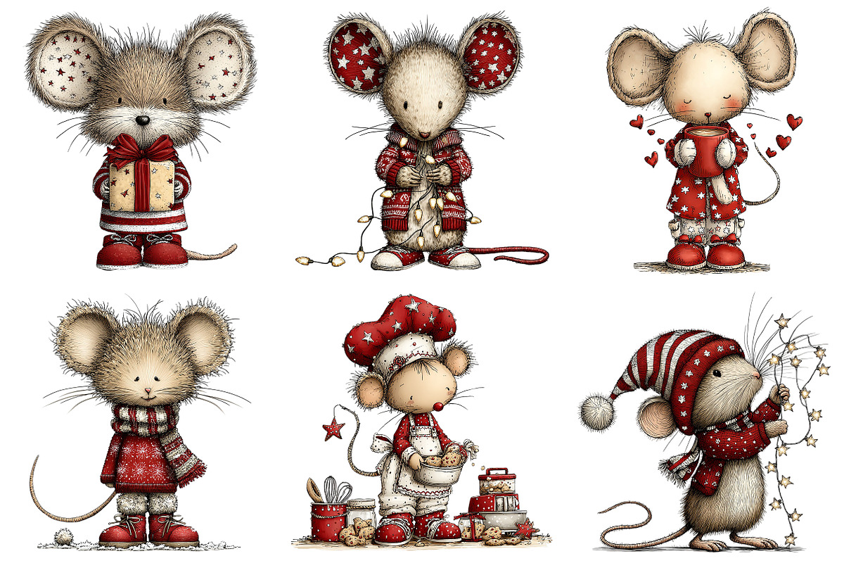 Whimsical Christmas Mouse Clipart, an Illustration by Craft Nest (Photo 3 of 10)