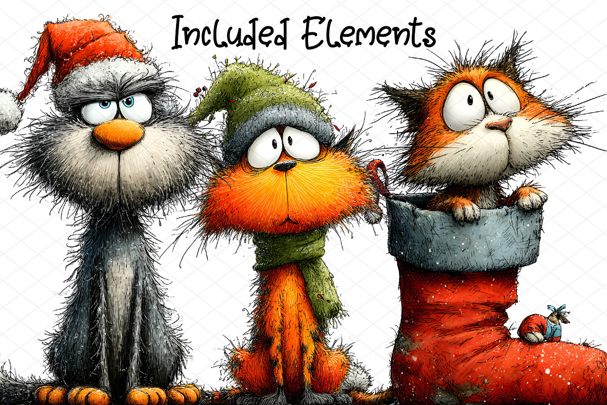 Christmas Funny Cat Clipart, an Animal Illustration by cherrydesign (Photo 2 of 4)