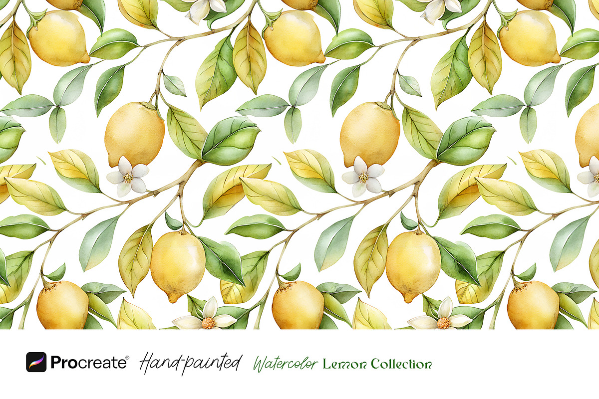 Watercolor Lemons Clipart & Pattern, an Object Graphic by crafty (Photo 4 of 15)