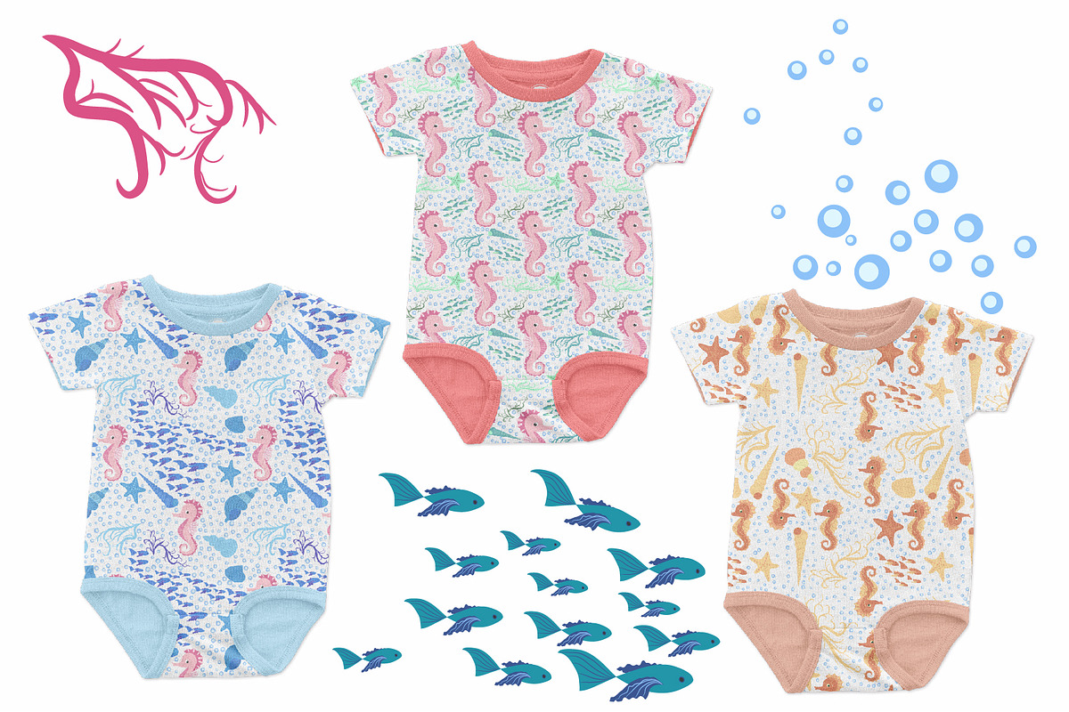 Seahorse Seamless Patterns, a Pattern Graphic by Michiru13 (Photo 2 of 23)