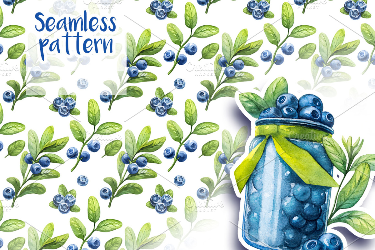 Watercolor blueberry, a Decorative Illustration by AlexGreenArt (Photo 3 of 3)