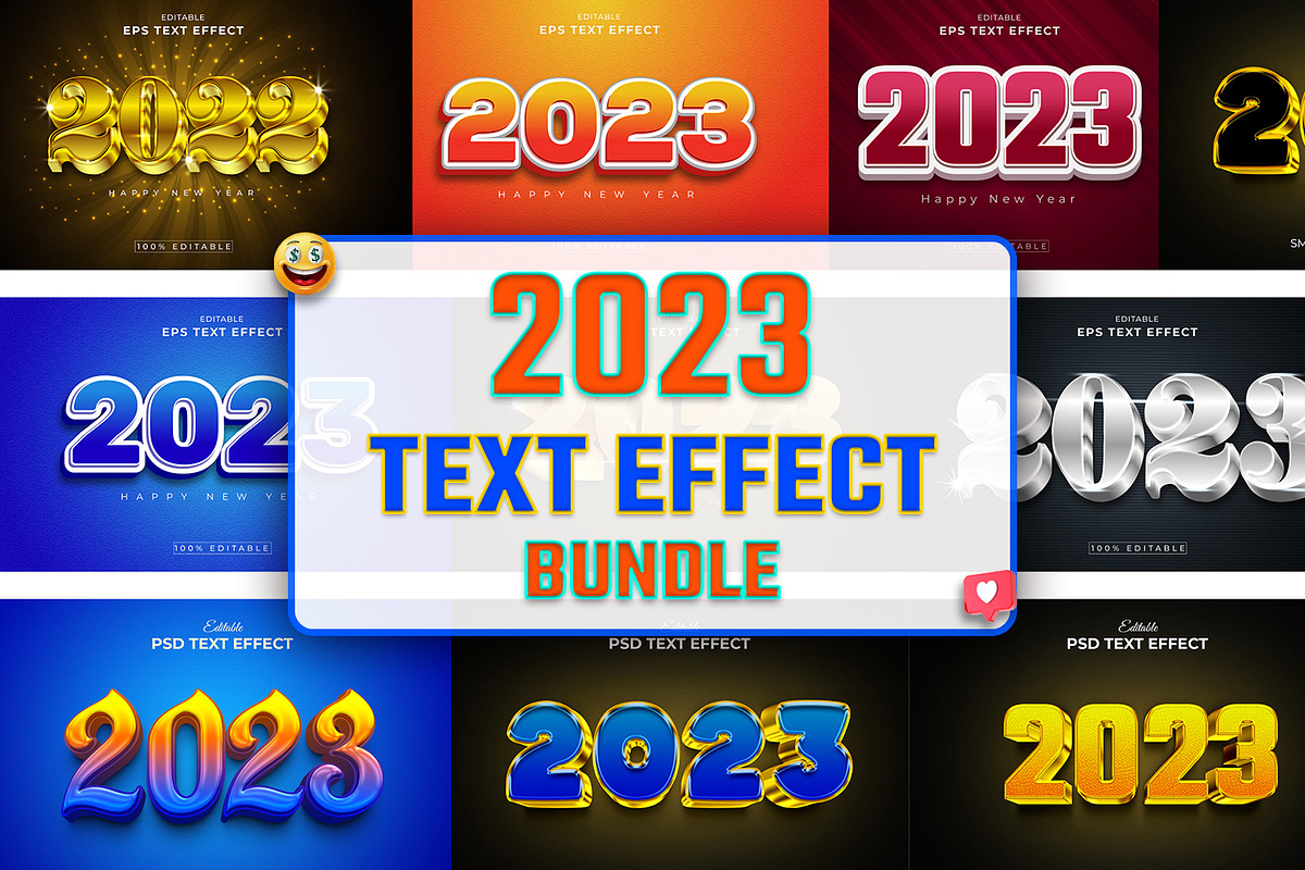 2023 New Year 3d text effect Bundle, a Layer Style Add-On by Mondols Graphic (Photo 1 of 11)