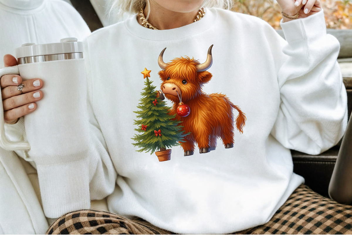 Christmas Highland Cow Clipart Bundl, an Illustration by Sublimation Artist (Photo 4 of 6)