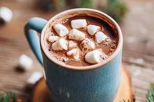 Cozy hot chocolate with marshmallows in a rustic setting, a Food & Drink Photo by AlyaAnd