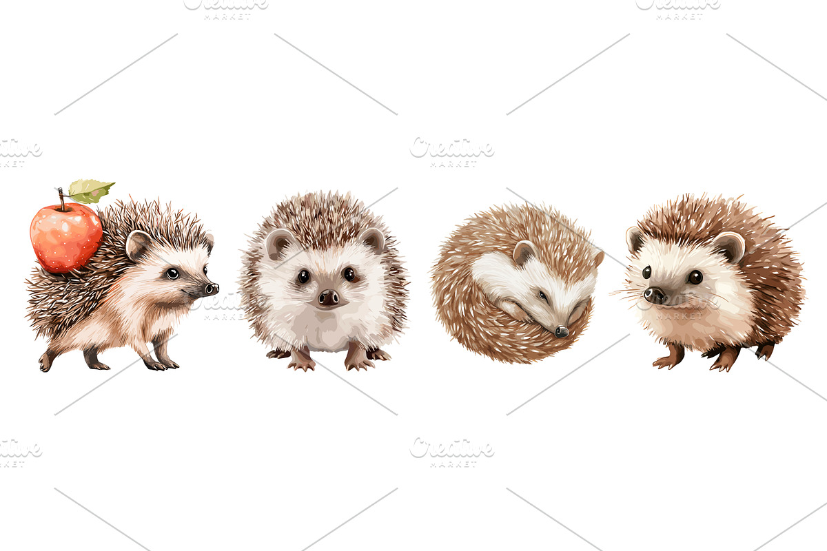 Cute aquarelle hedgehog set. Little, an Animal Illustration by Valerie Bodnar