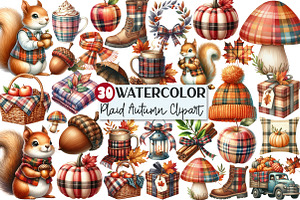 Watercolor Plaid Autumn Clipart, an Illustration by Rose Art