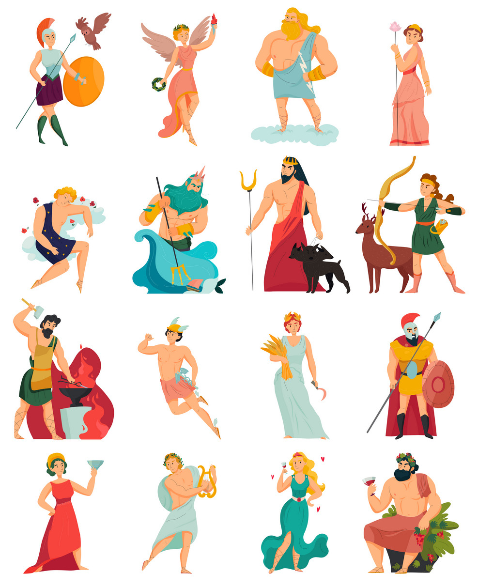 Greek gods cartoon icons set | Icons ~ Creative Market