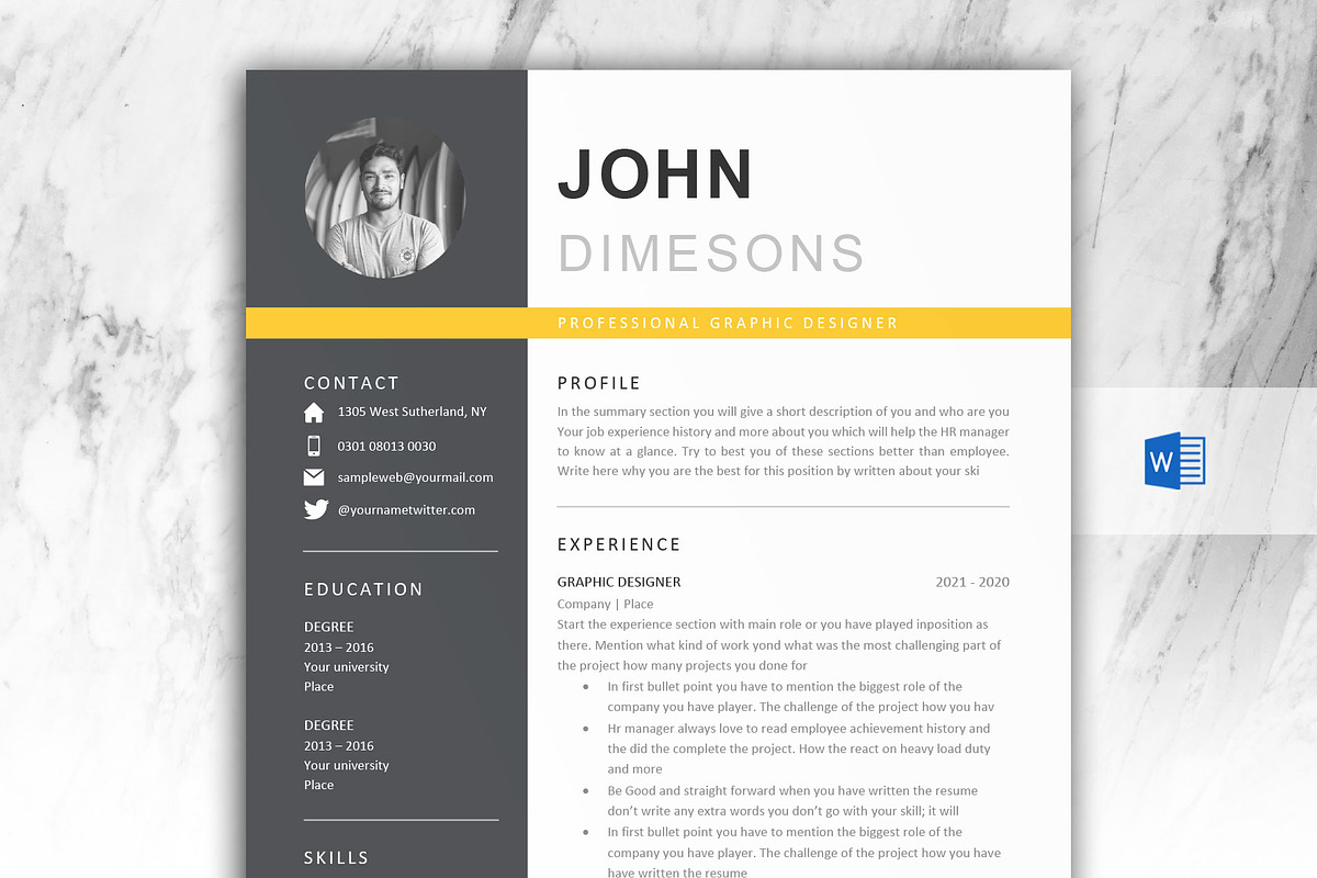 Minimal Resume CV template in Word