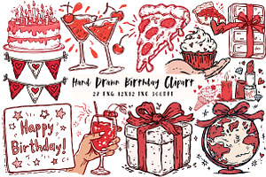 Hand Drawn Birthday Clipart, an Illustration by OK Design