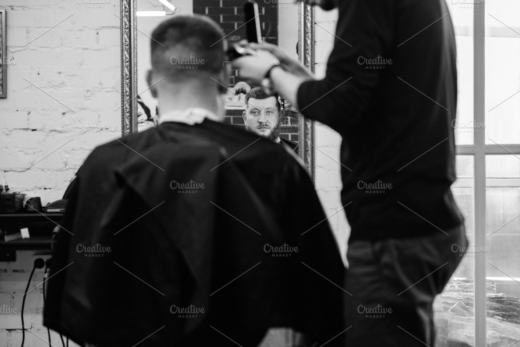 bearded man cutting his beard in the barbershop, a Person Photo by Weddings, People, Travel