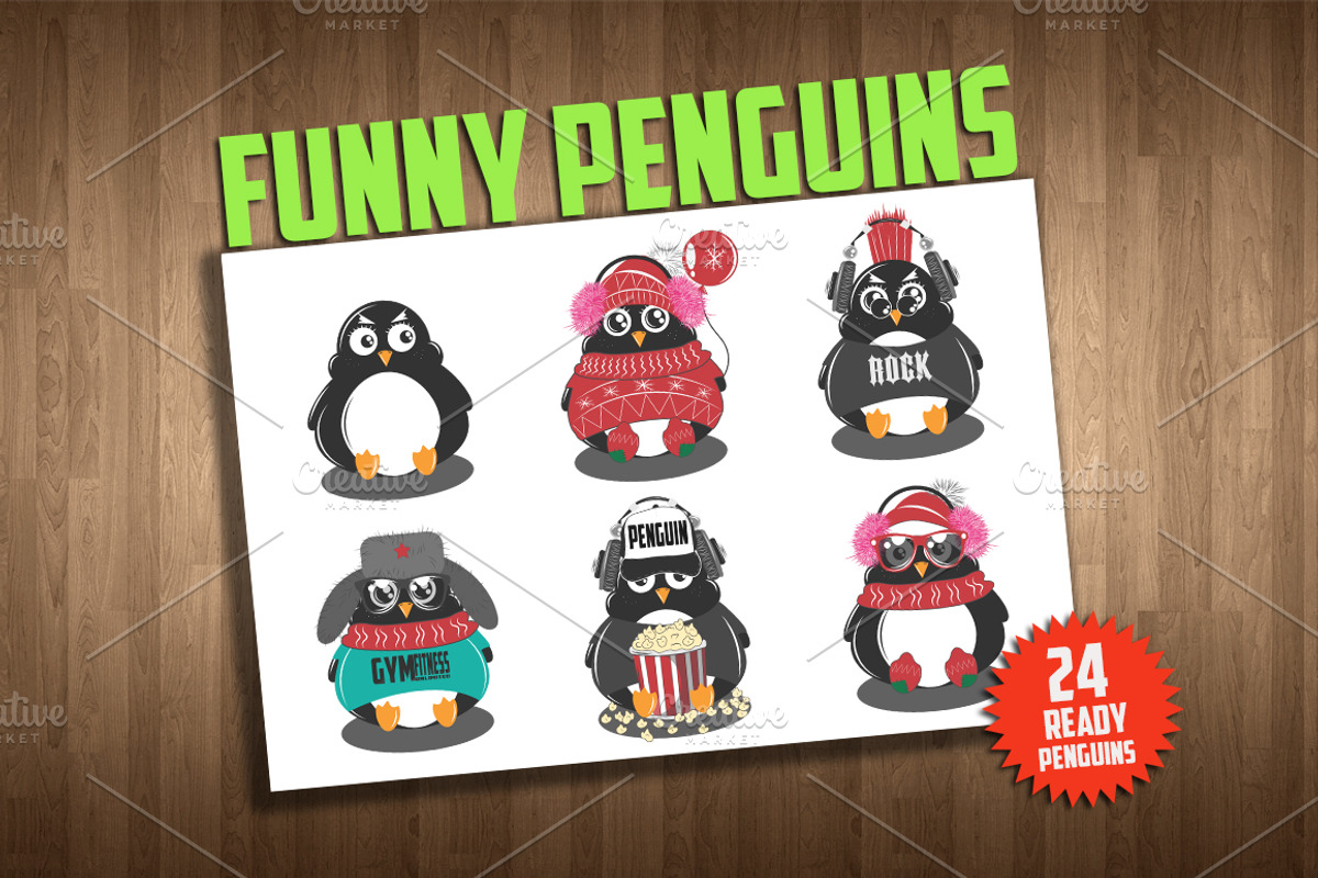 Funny Penguins, an Animal Illustration by Vector Market (Photo 1 of 4)