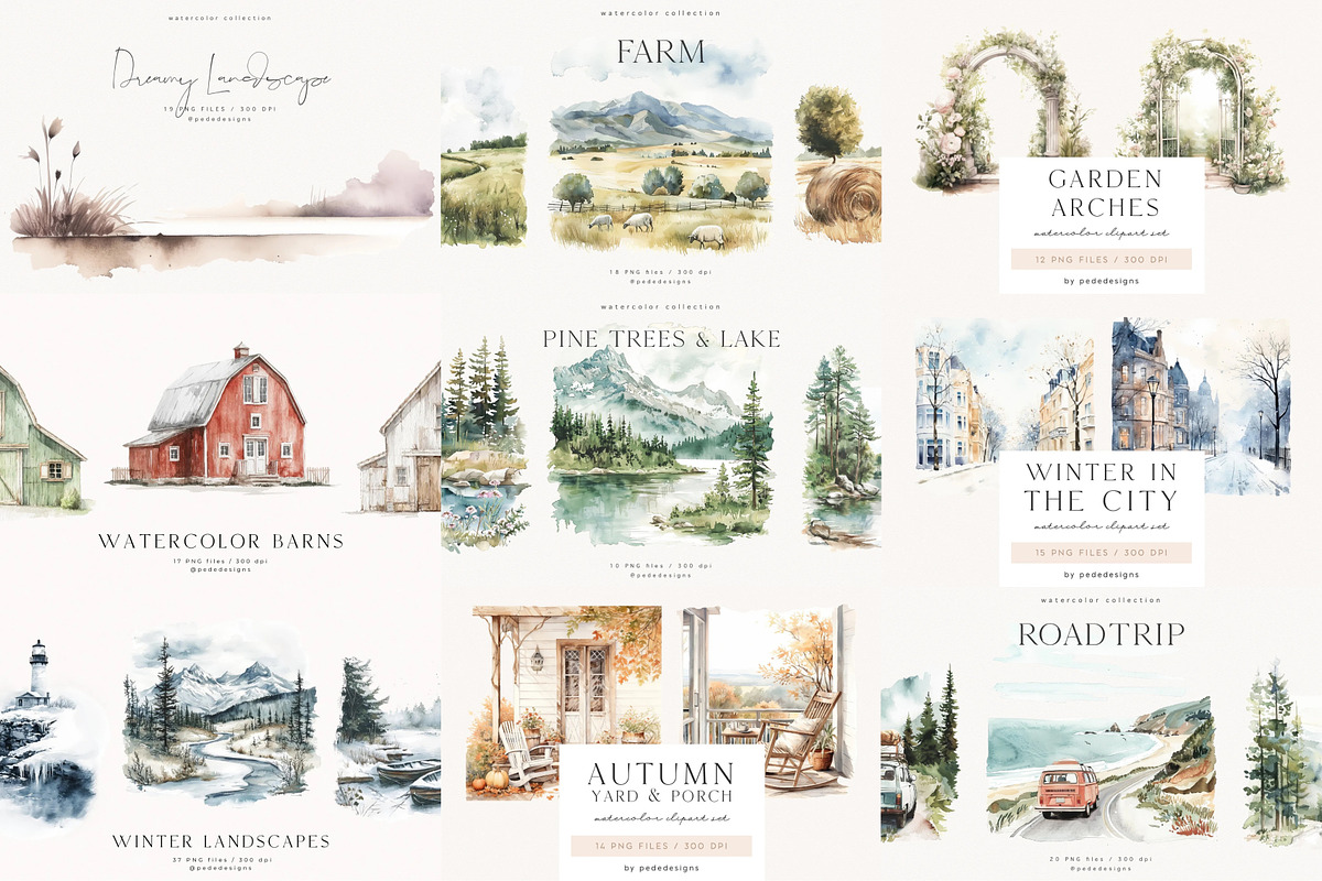 Watercolor Landscapes Bundle, a Decorative Illustration by PeDe Designs (Photo 7 of 14)
