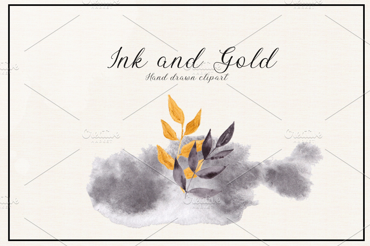 Ink and Gold. Hand drawn clipart, an Illustration by ma_i_vi (Photo 1 of 15)