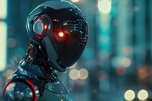 AI robot standing on city street, a Technology Photo by AlyaAnd