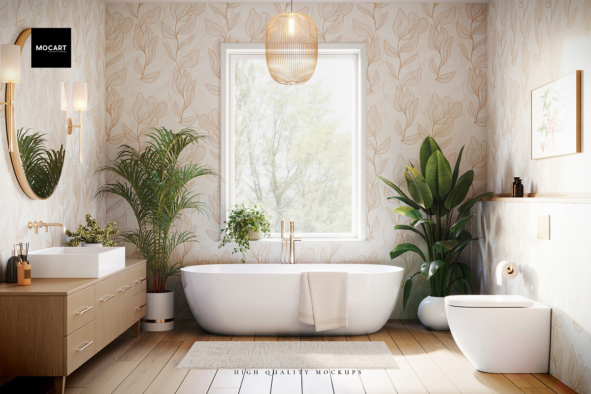 Bathroom Wallpaper Interior Mockup 5, a Household Mockup by Mocart (Photo 3 of 5)