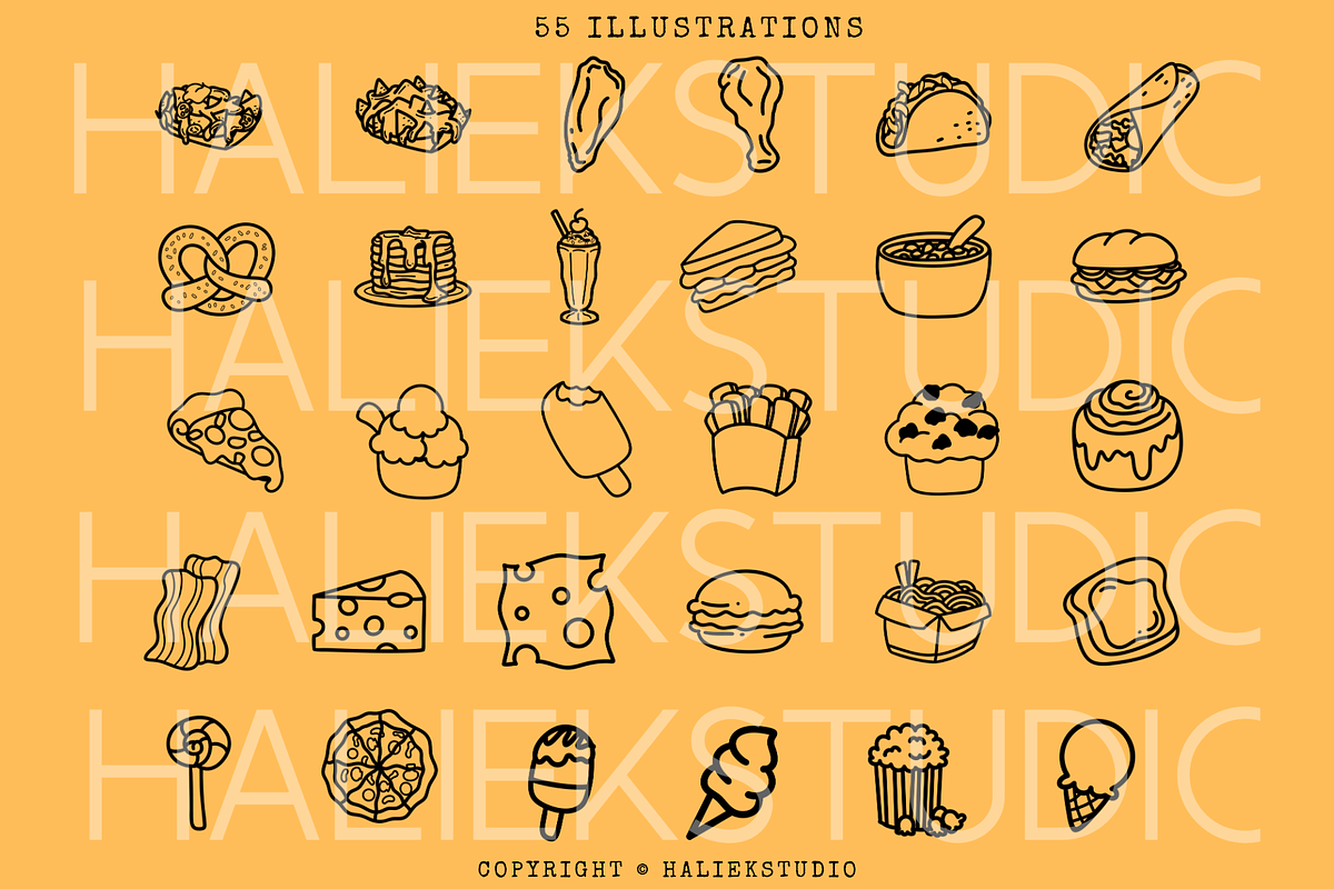 55 Junk Food Procreate Stamp Brushes, a Brushes & More by HalieKStudio (Photo 2 of 9)