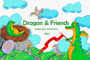 Dragon & Friends Watercolor Clipart, an Illustration by Nastya Che (Thumbnail 1 of 10)