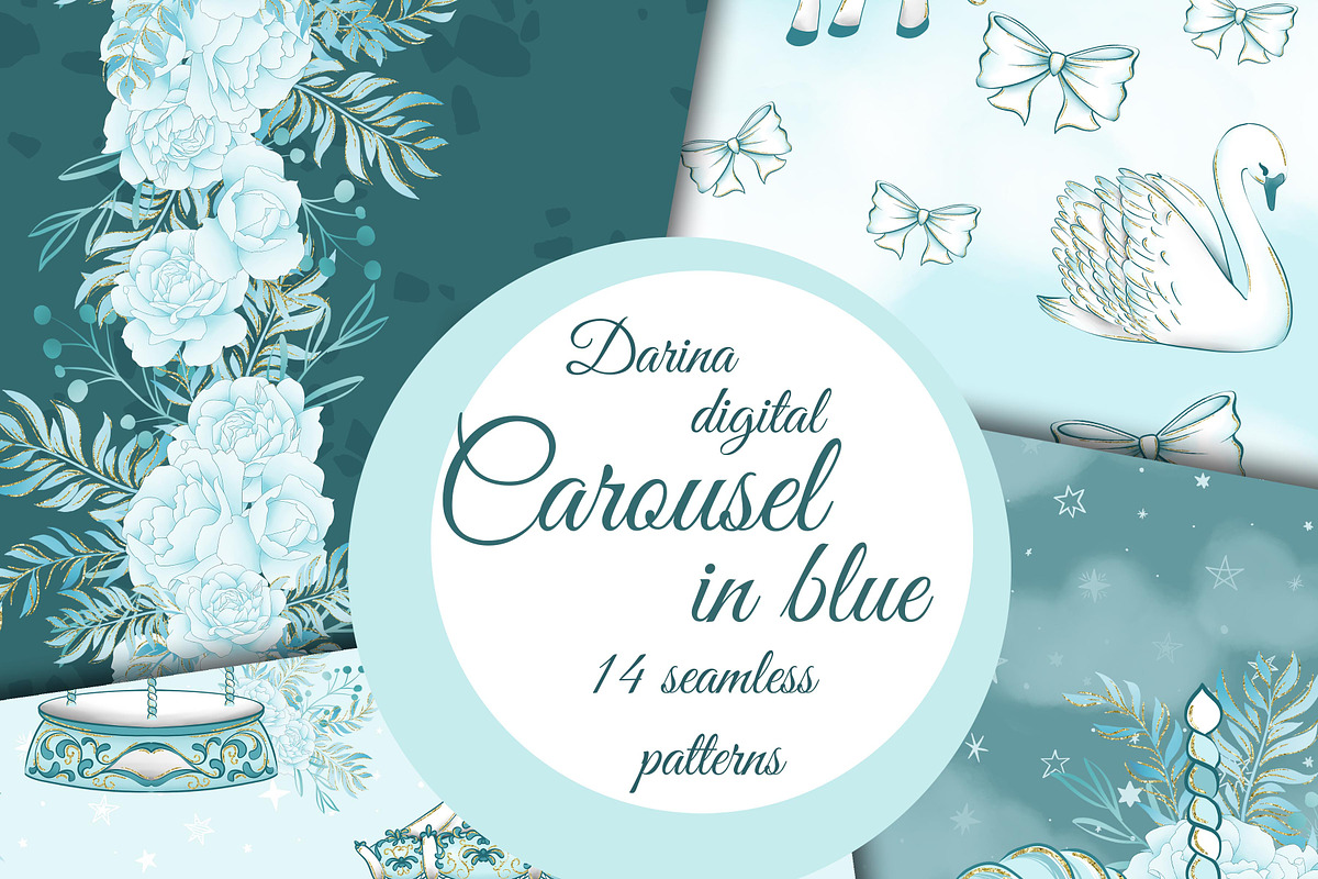 Carousel in blue, a Pattern Graphic by DarinaDigital (Photo 1 of 6)