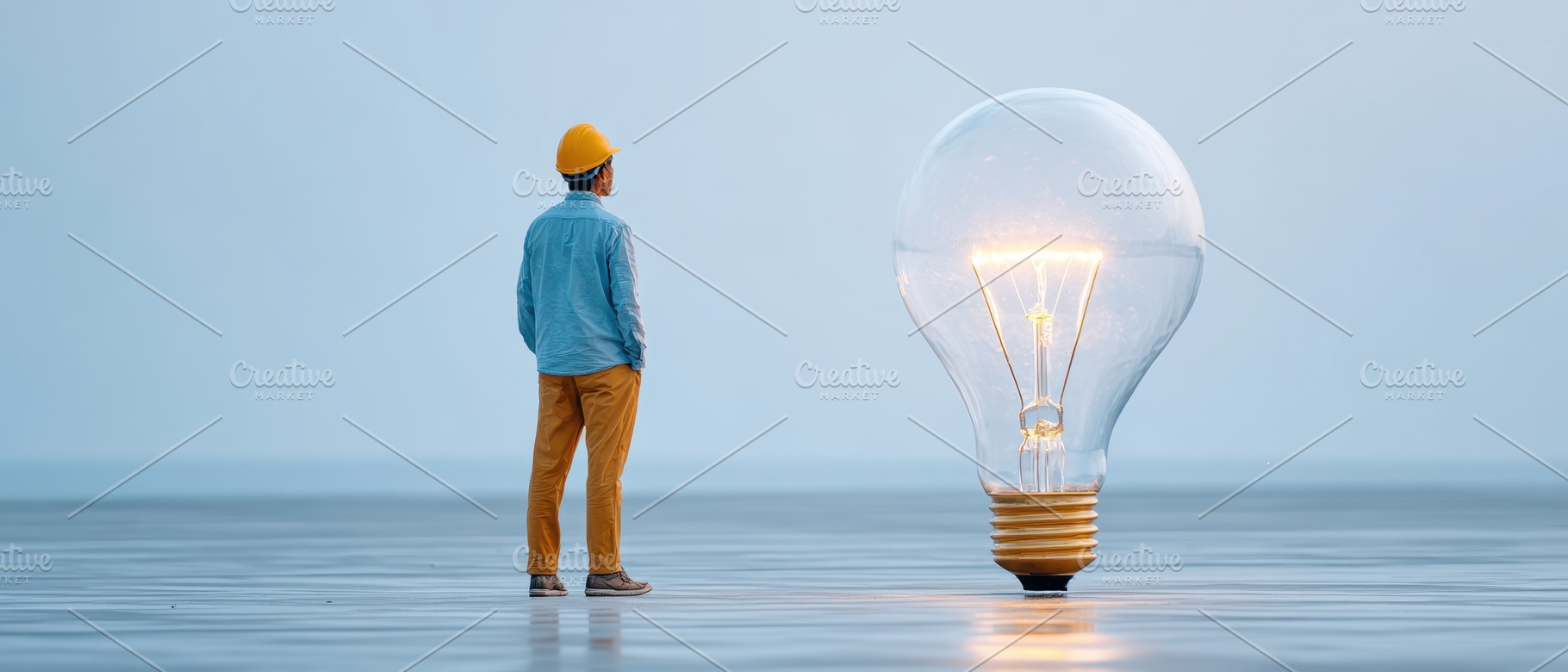 Person contemplating an oversized light bulb, a Business Photo by AlyaAnd