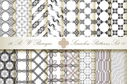 16 B&W Seamless Baroque Florals #1