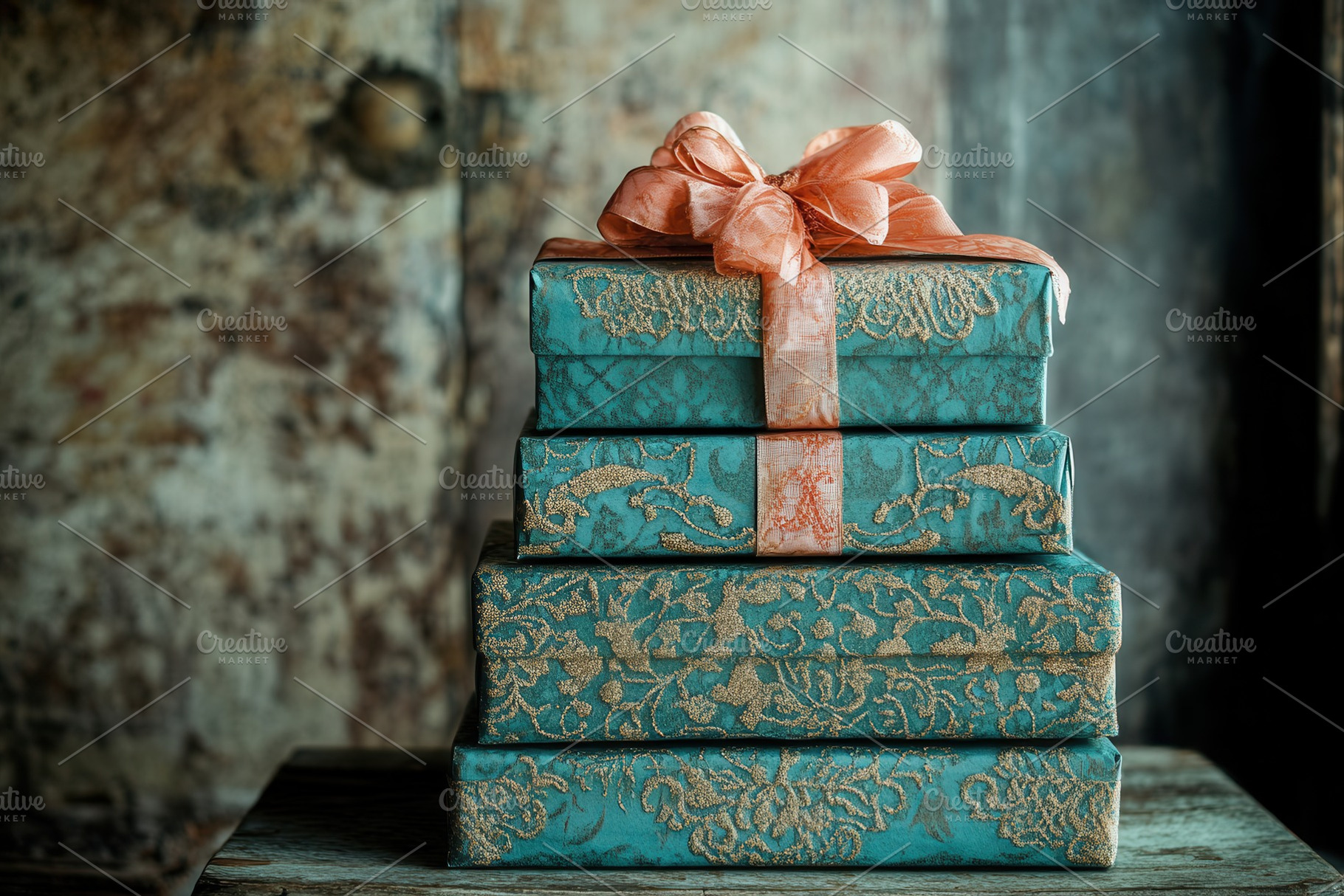 A stack of elegant turquoise gift, a Photo by Pavel_design