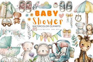 Cute Baby Shower Watercolor Clipart