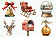 Vintage Christmas Elements Clipart, an Illustration by Creative Art (Thumbnail 2 of 10)