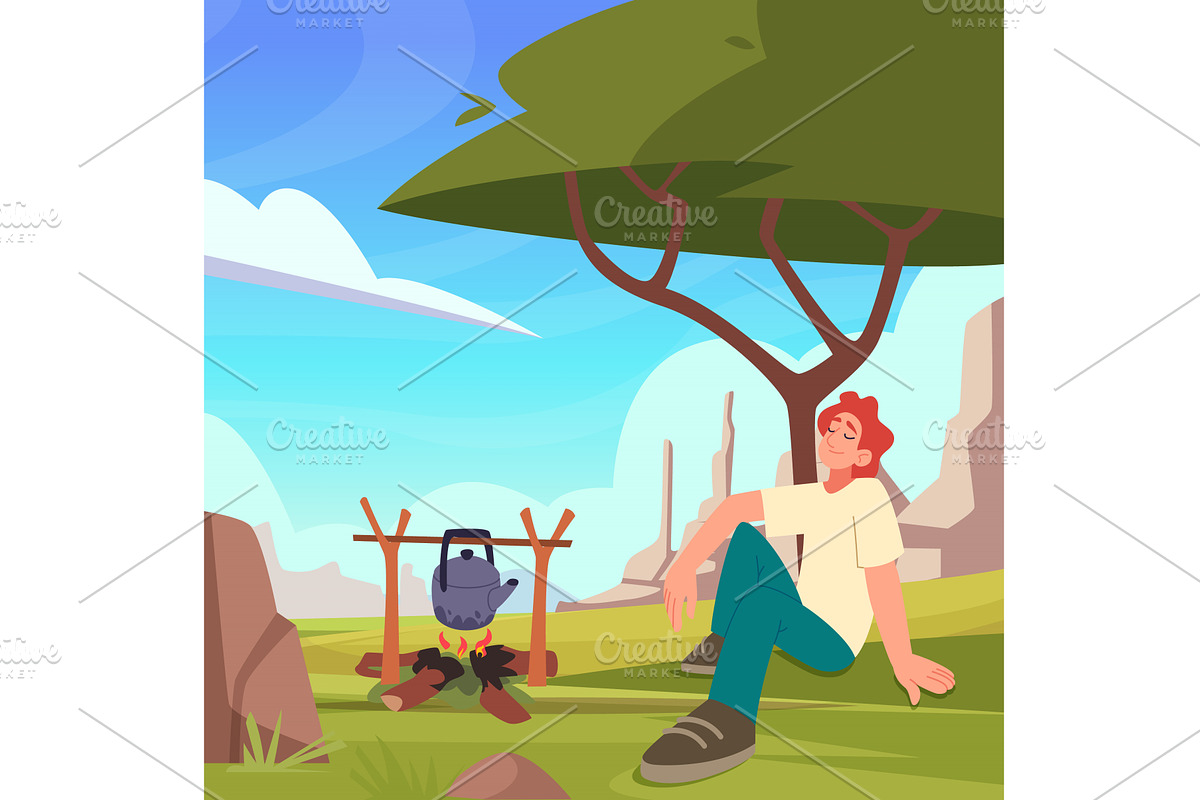 Sitting tourist. campfire and, a Sport Illustration by Onyx