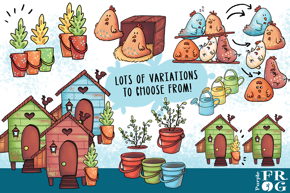 Charming Chickens - Digital Clipart, an Animal Illustration by Purple Frog (Photo 4 of 4)
