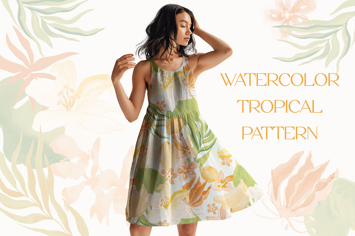 Watercolor Tropical Floral Pattern, a Pattern Graphic by StudioGemen (Photo 2 of 3)