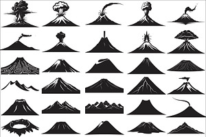 collection of volcano silhouettes, an Illustration by Amazin_art