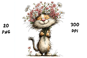 Whimsical Floral Cat Clipart, an Animal Illustration by GiraffeCreative (Thumbnail 12 of 20)