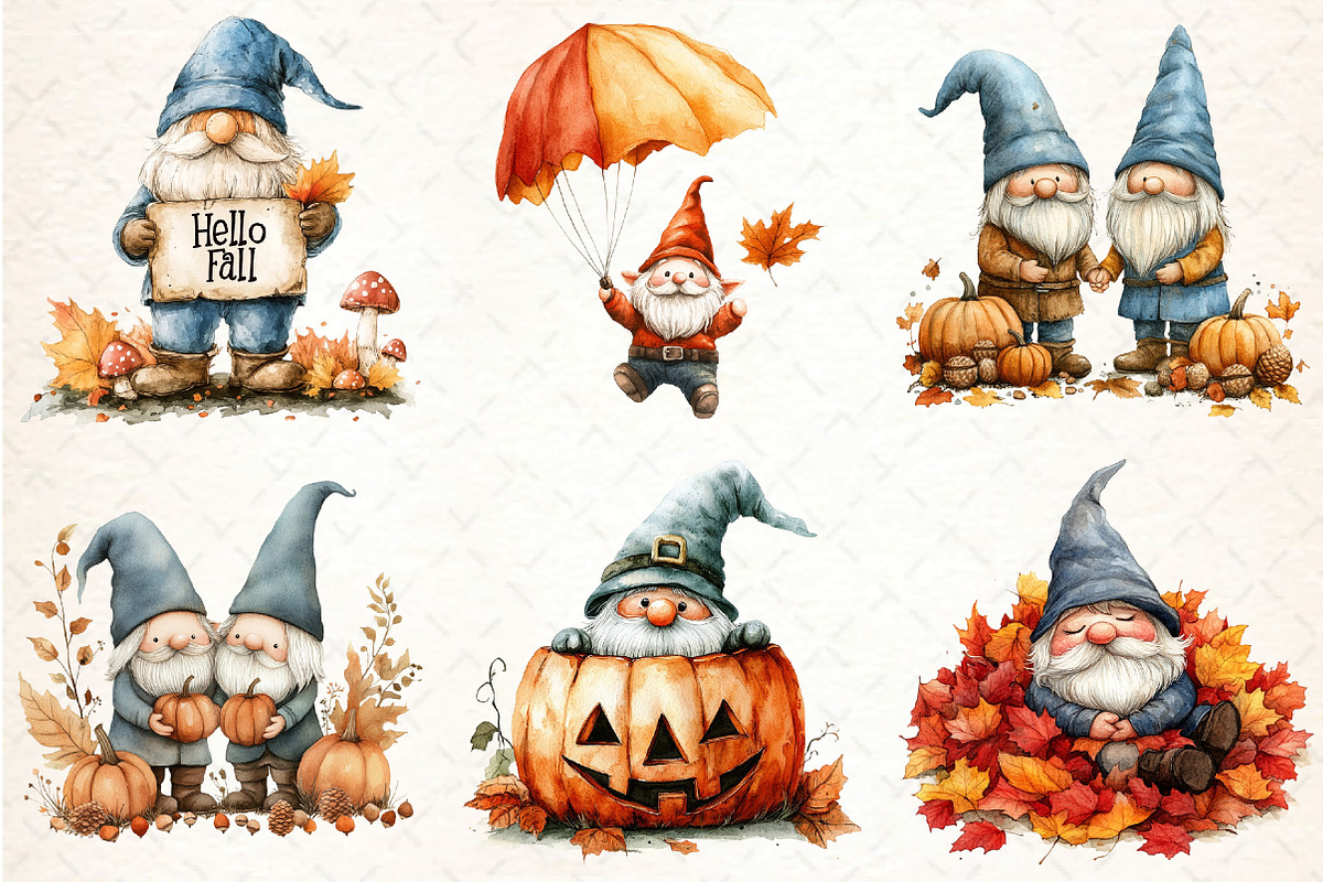 Autumn Gnomes Clipart, an Illustration by DreamCafeArt (Photo 4 of 7)