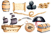 Pirates Clipart Watercolor Set, an Object Illustration by Sha1nee (Thumbnail 2 of 8)