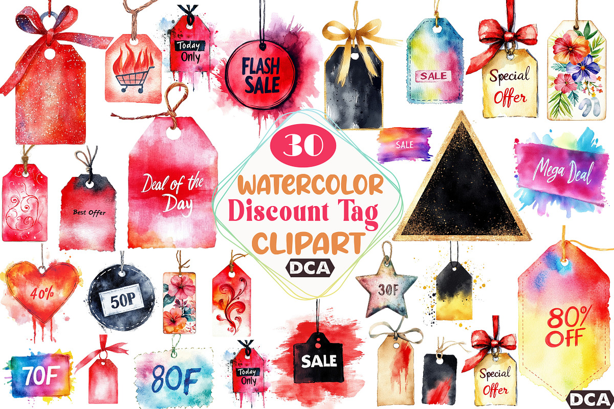 Watercolor Discount Tag Black Friday, an Illustration by DreamCafeArt (Photo 1 of 5)