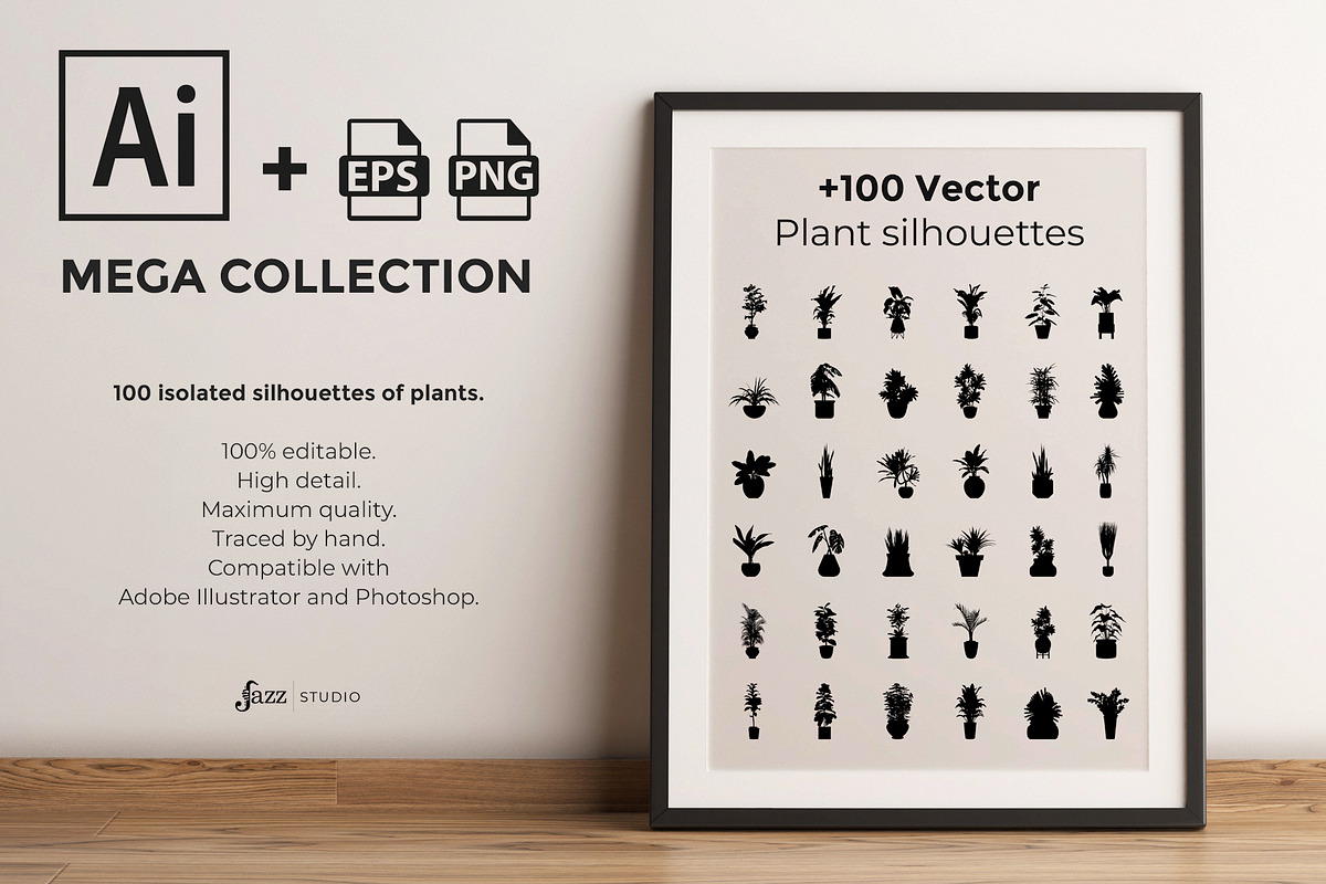 100 Vector Plant silhouettes, a Decorative Illustration by JAZZ STUDIO (Photo 1 of 6)