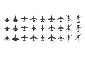 Black airplanes top view. Military, a Transportation Illustration by Frogella
