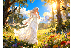 Maiden in a Meadow, a Person Illustration by Sharon Schwalbe