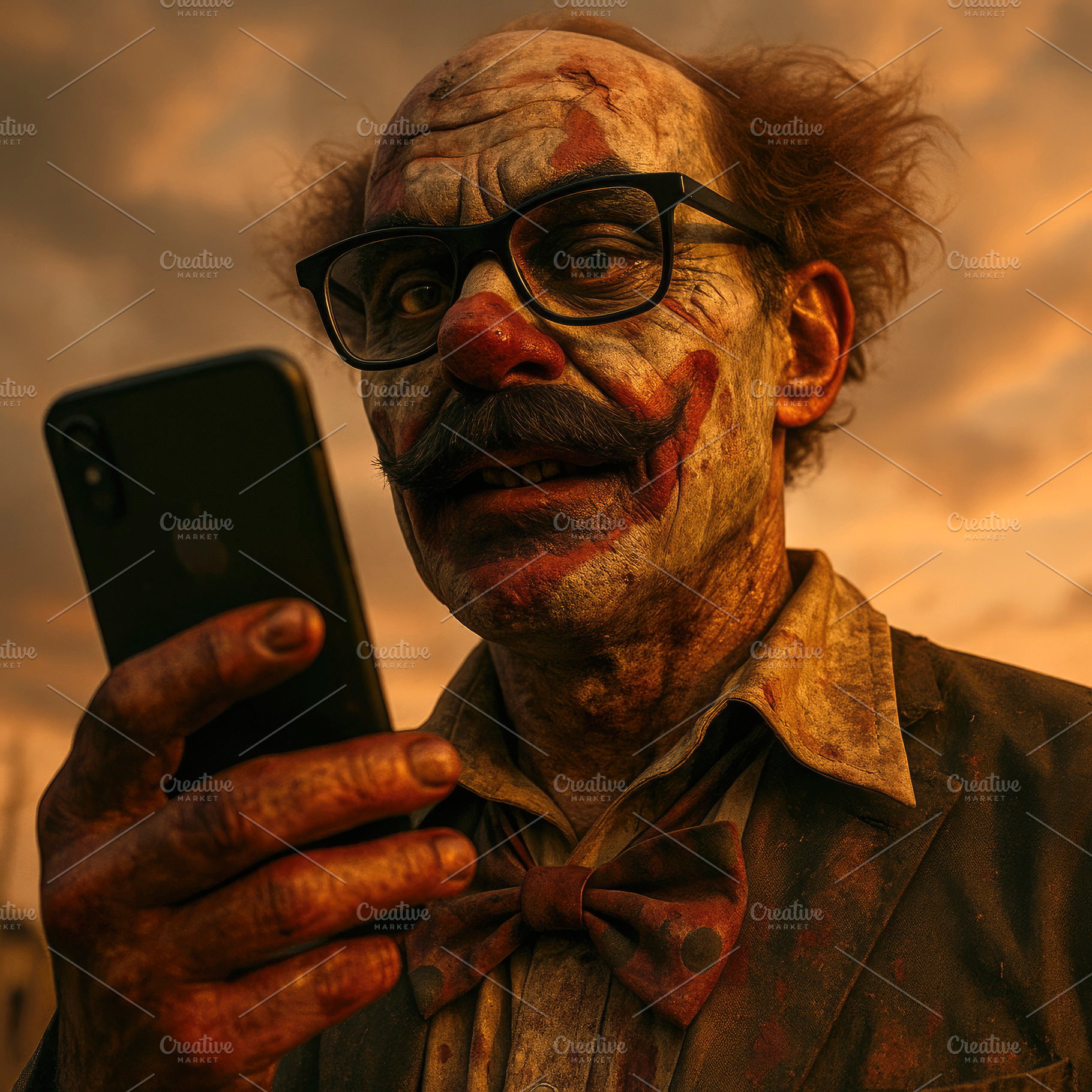 clown with glasses and phone, generative AI, a Photo by Nito