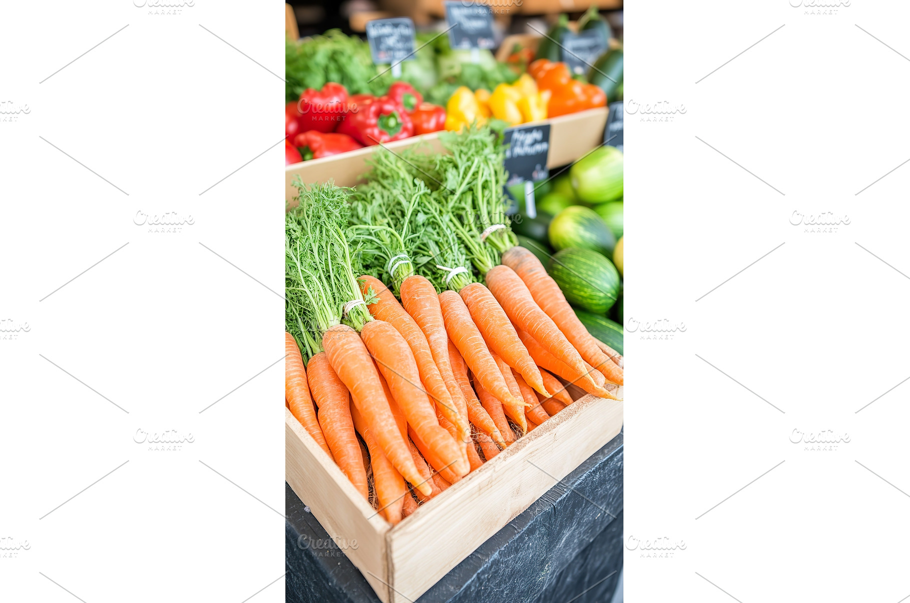 Fresh carrots on market display with, a Food & Drink Photo by Lermont51