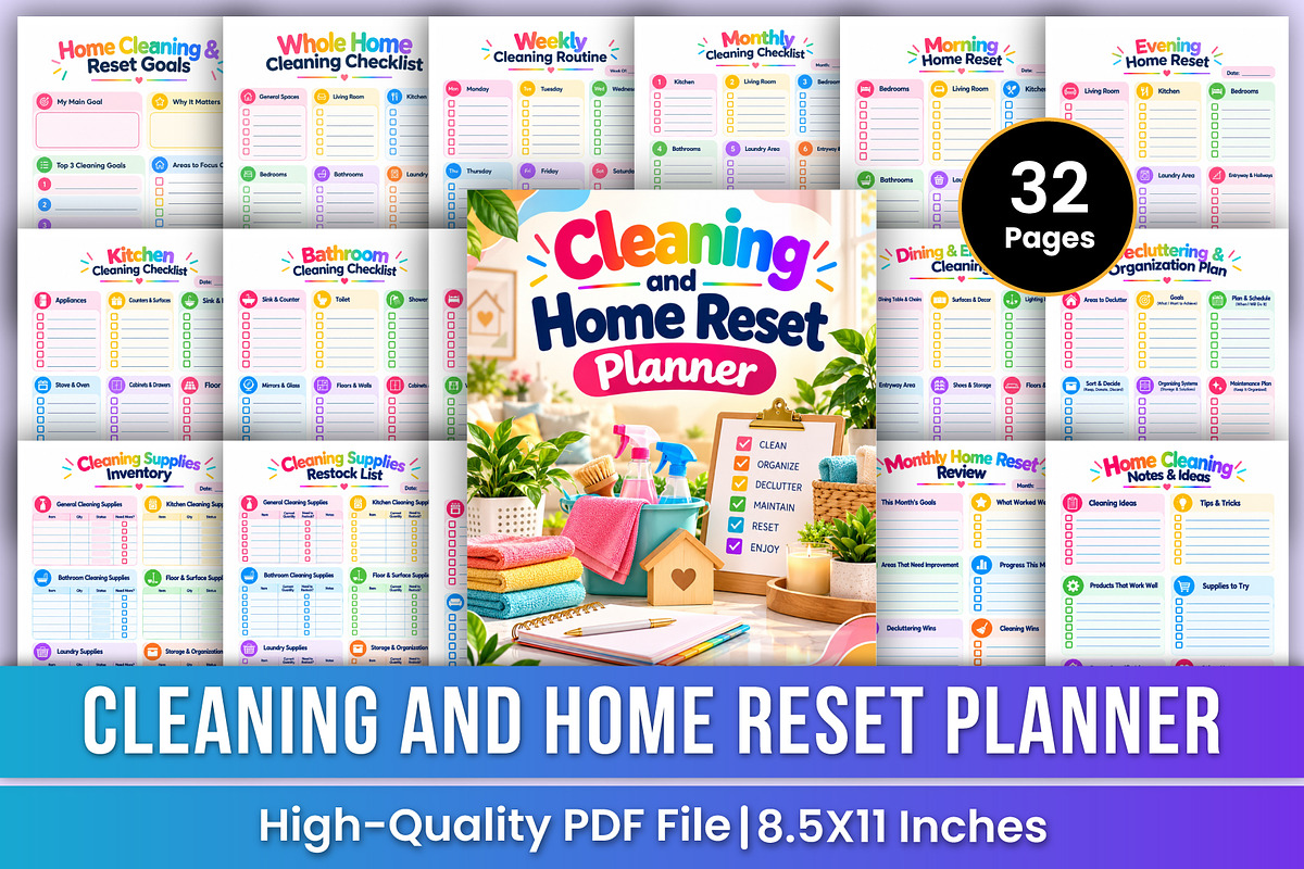 Cleaning & Home Reset Planner, a Stationery Template by Mustafiz (Photo 1 of 4)