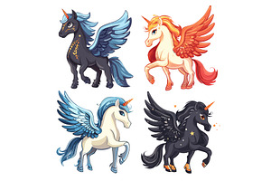 Cartoon Pegasus. Fantasy Cute Pony