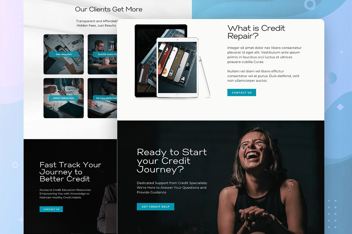Credit Repair Canva Website Template, a Landing Page Template by Kromatic Design Studio (Photo 2 of 10)