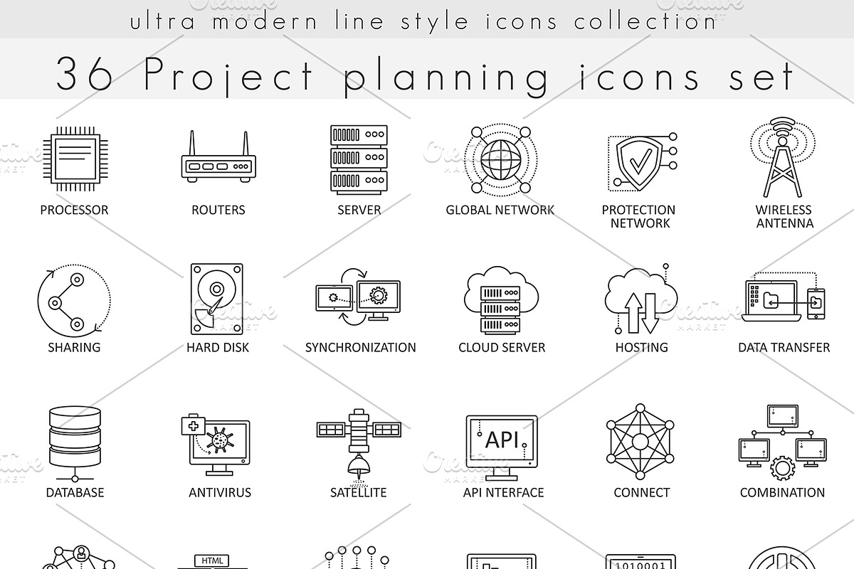 36 Network technology line icons set, an Outline Icon by Lemberg Vector