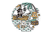 pirate cat and mermaid cat, an Animal Illustration by gunaonedesign (Thumbnail 1 of 4)